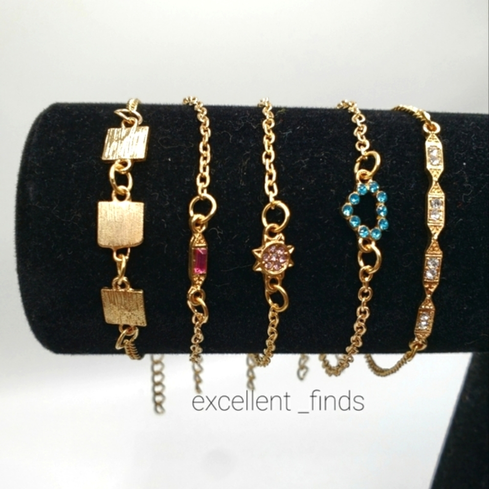 NEW 5-Pc Gold Plated Minimalist Bracelet Set